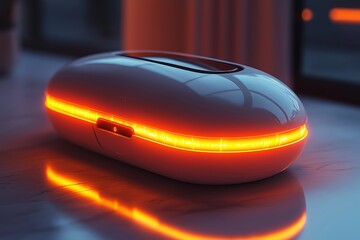 Poster - Smart device emits bright orange light in modern interior setting during evening hours