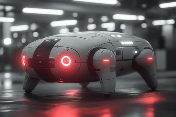 Poster - Futuristic robot design featuring red lights in a high-tech environment