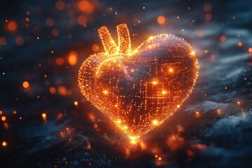 Poster - Creative heart design made of glowing particles representing love and technology