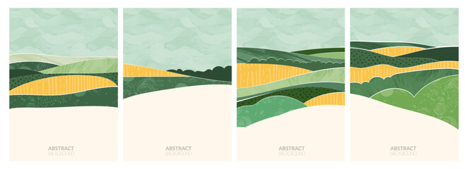 Wall Mural - abstract vector illustration of sustainable farm landscape, with wheat, rice, soybean field, terrace