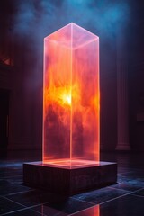Poster - Glowing geometric structure illuminates dark space with vibrant colors and mesmerizing effects