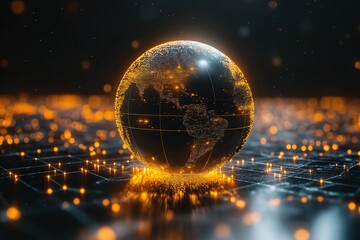 Poster - Visual representation of a glowing digital globe against a connected network background