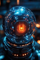Poster - Futuristic AI orb with glowing interface in a high-tech environment