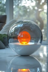 Poster - Modern decorative lamp with orange glow enhancing a living room ambiance