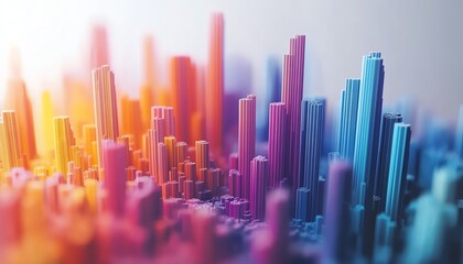 Poster - 3D financial chart with vibrant data points and sharp analytical graph lines, modern business and technology concept on a white background