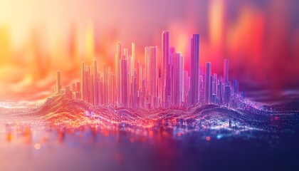 Poster - 3D financial chart with vibrant data points and sharp analytical graph lines, modern business and technology concept on a white background