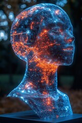 Poster - Digital representation of human form with glowing neural connections at twilight