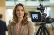 © Atlas Studio - Professional woman posing confidently in a modern office setting during a television broadcast