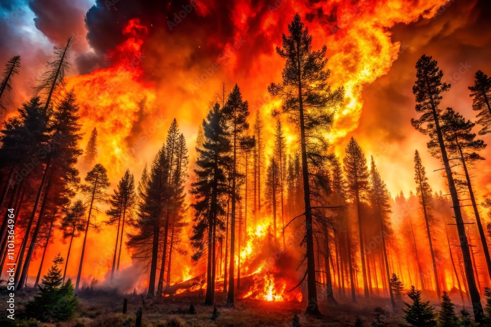Dramatic Portrait of a Forest Fire: Vivid Orange and Red Flames ...
