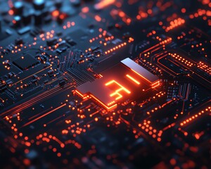 Poster - 3D digital key on a glowing circuit board, illustrating cybersecurity and data protection, sleek and futuristic design
