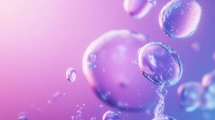 Poster - Colorful soap bubbles floating in a dreamy atmosphere with a blurred purple background