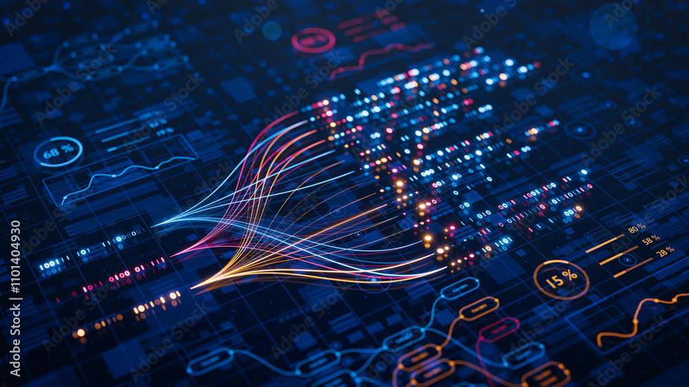 AI powers big data analysis and automation workflows, showcasing neural ...