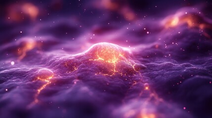 Wall Mural - A purple and orange space with a glowing object in the middle. Generative AI