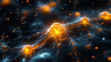 Wall Mural - A computer generated image of a galaxy with many glowing blue and orange dots. Generative AI