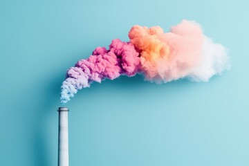 Poster - A colorful plume of smoke billows from a chimney, creating a vibrant contrast against a light blue background.