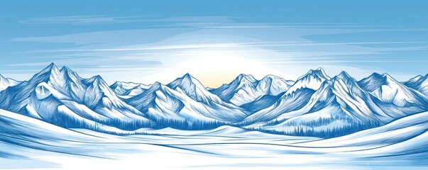 Naklejka na meble A serene winter landscape featuring snow-covered mountains under a clear blue sky.