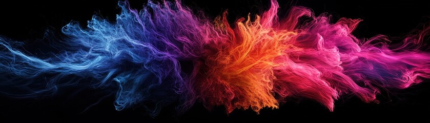 Poster - A vibrant explosion of colorful smoke swirls against a black background, showcasing hues of blue, orange, and pink.