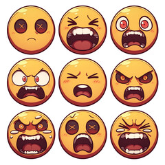 Aufkleber - collection of various embarrassed and angry emojis with expressive faces isolated on white background, showcasing range of intense emotions. PNG transparent