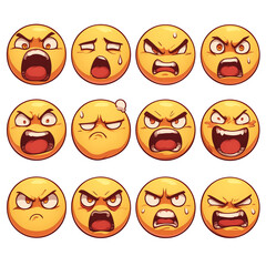 Poster - Various frustrated emojis with different expressions isolated on white background. These emoticons display anger, annoyance, and irritation, capturing range of intense emotions. PNG transparent
