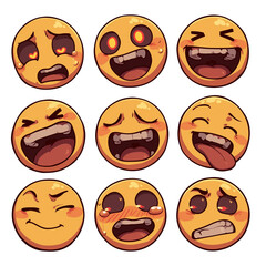 Poster - Various expressive face emojis with different emotions on white background. PNG transparent