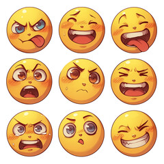 Poster - Various expressive face emojis with different emotions on white background. PNG transparent