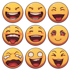 Poster - Various happy face emojis with different expressions on white background. PNG transparent
