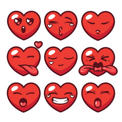 Poster - Various heart shaped emojis with different facial expressions, including love, joy, and surprise, isolated on white background. PNG transparent