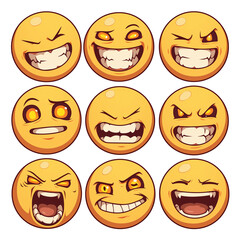 Poster - Various expressive emojis with intense emotions on white background. PNG transparent