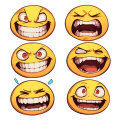 Poster - Various expressive emojis with exaggerated facial features, showcasing emotions like laughter, surprise, and mischief, isolated on white background. PNG transparent