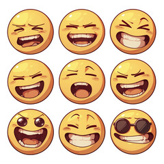 Poster - Various laughing emojis with different expressions on white background, showcasing joy and humor. These playful and cheerful faces are perfect for conveying happiness and fun inPNG transparent
