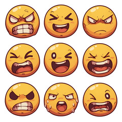 Poster - Various nervous face emojis with different expressions isolated on white background, showcasing emotions like anger, frustration, and anxiety. PNG transparent