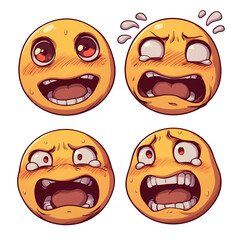 Poster - Four expressive emojis display range of intense emotions, including fear and surprise, with exaggerated facial features and vibrant colors. PNG transparent