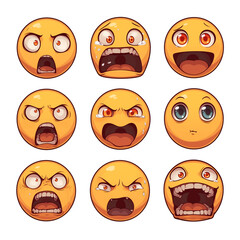 Poster - Various shocked and expressive emojis with different emotions on white background. PNG transparent