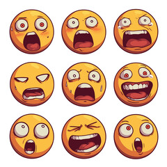 Poster - Various surprised and shocked emojis with different expressions on white background. PNG transparent