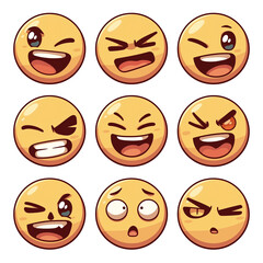 Poster - Various winking emojis with different expressions on white background. These playful and expressive faces convey range of emotions, from joy to surprise. PNG transparent