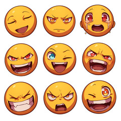 Poster - Various winking and expressive emojis with different emotions on white background. collection includes happy, angry, sad, and surprised faces, showcasing range of feelings. PNG transparent
