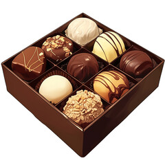 Poster - luxurious assortment of gourmet chocolates in decorative box, featuring variety of flavors and textures, perfect for gifting or indulging in sweet treat. PNG transparent