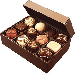 Poster - luxurious assortment of chocolates in elegant gift box, featuring variety of flavors and textures, perfect for special occasions or as delightful treat. PNG transparent