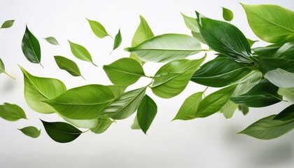 Canvas Print - Vibrant green leaves float against a white backdrop, creating a refreshing and serene image.