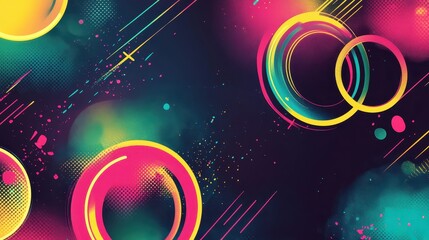 Wall Mural - Expressive neon rings and swirls on glowing retro-inspired textures