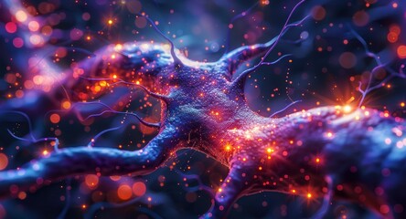 Poster - Illuminated Neuron Network Microscopic View
