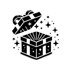 Wall Mural - Open gift box with sparkling particles coming out of it - Isolated vector icon of an open surprise box - Decorative illustration with transparent background