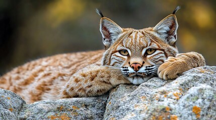 Wall Mural - Majestic Bobcat Resting on a Rock