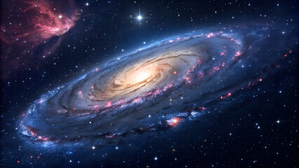 Wall Mural - A Spiral Galaxy's Radiant Dance Across the Cosmos, This stunning image captures the vast and mesmerizing beauty of a spiral galaxy set against a cosmic backdrop, with vibrant hues of pink, blue,