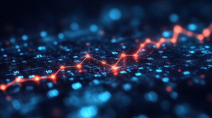 A dark background with a network of glowing, connecting orange and blue dots.