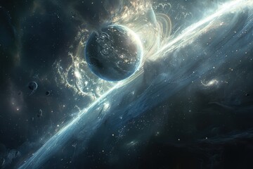 Wall Mural - Glowing Nebula Surrounds a Distant Planet