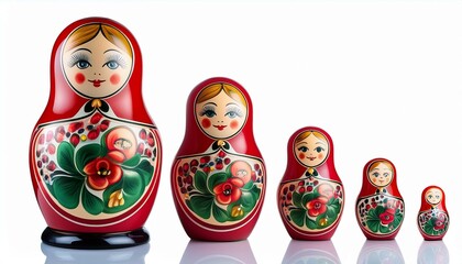 Russian Matryoshka Dolls Isolated on White Background