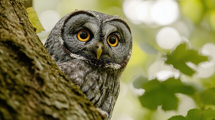 Wall Mural - Majestic Great Grey Owl Perched on a Tree