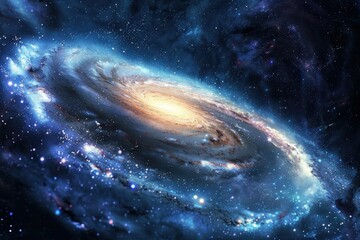 Wall Mural - Spiral galaxy in deep space with stars and glowing dust