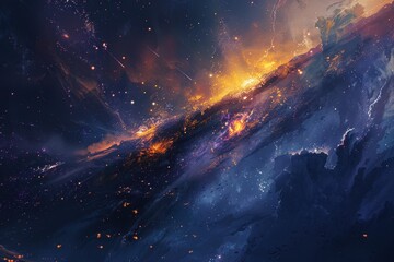 Wall Mural - Glowing Nebula and Shooting Stars in Deep Space